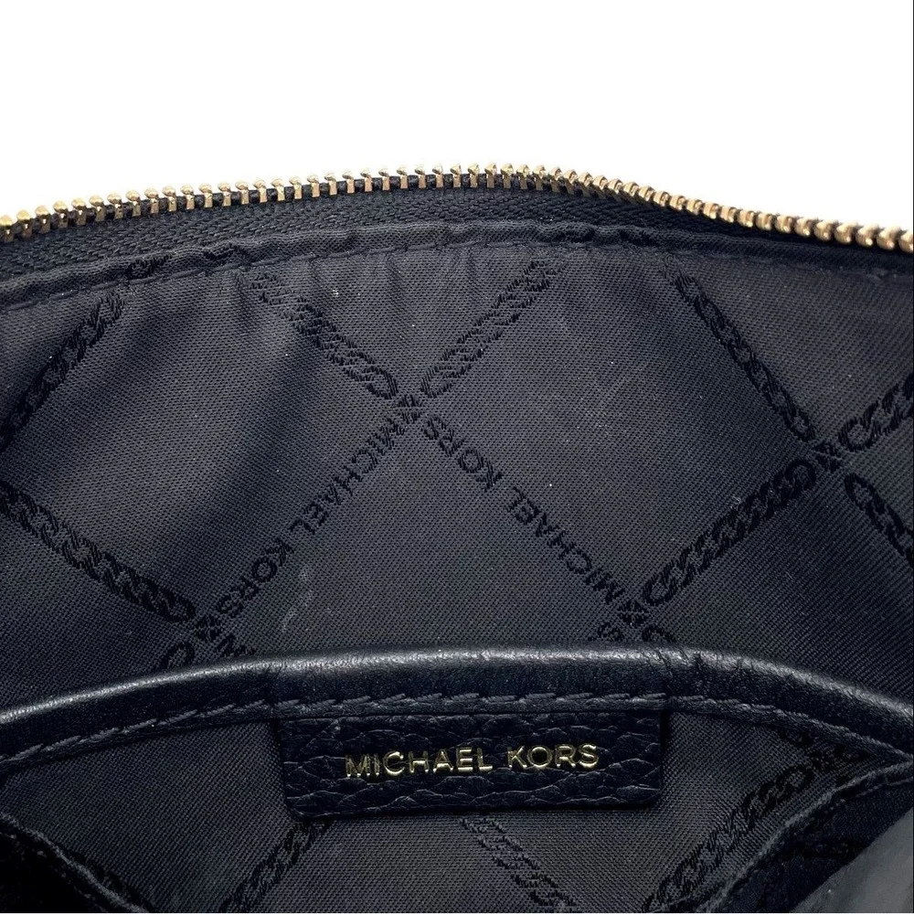 Michael Kors Black Pebbled Leather Jet Set Crossbody Bag Gold Hardware COA